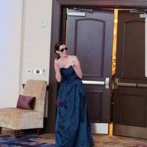 Satin strapless pleated ballgown